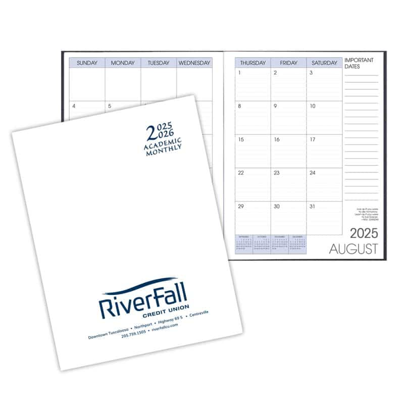 Custom Academic Saddle Stitched Monthly Desk Planner w/ White Economy Cover