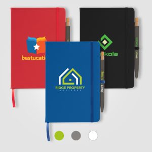 Custom Wilde Recycled Hard Cover Journal & Pen Set - A5 5.5" x 8.3" - Full-Color Inkjet