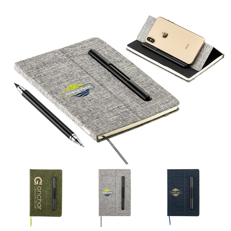 Custom Boardroom Hardcover Journal with Built-In Phone Stand and Pen