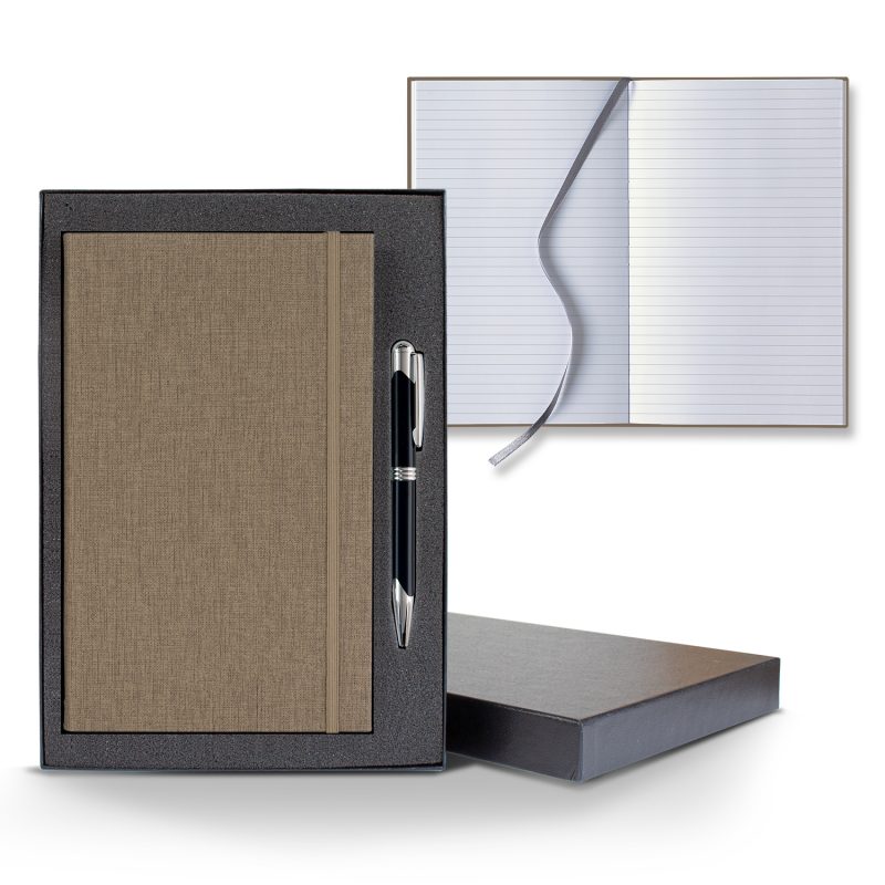 Custom Castelli Linen Banded Medio Lined White Page Journal Gift Set - 2