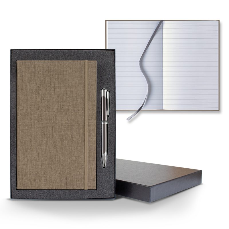 Custom Castelli Linen Banded Medio Lined White Page Journal Gift Set - 3