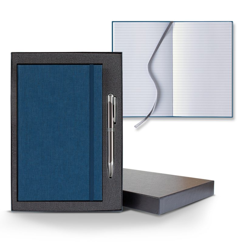 Custom Castelli Linen Banded Medio Lined White Page Journal Gift Set - 5