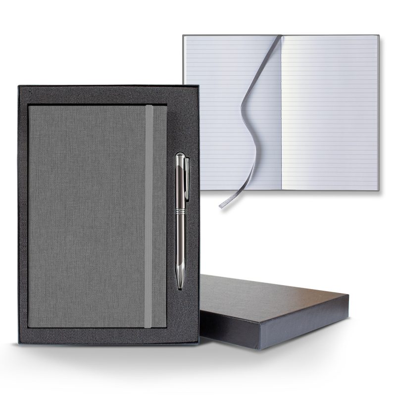 Custom Castelli Linen Banded Medio Lined White Page Journal Gift Set - 7