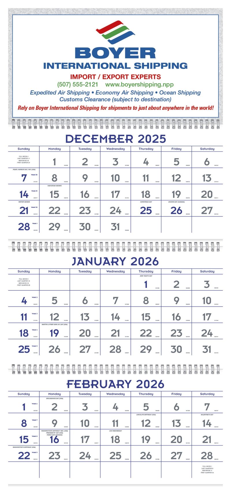 Custom Triumph® Calendars Blue & Grey Commercial Planner