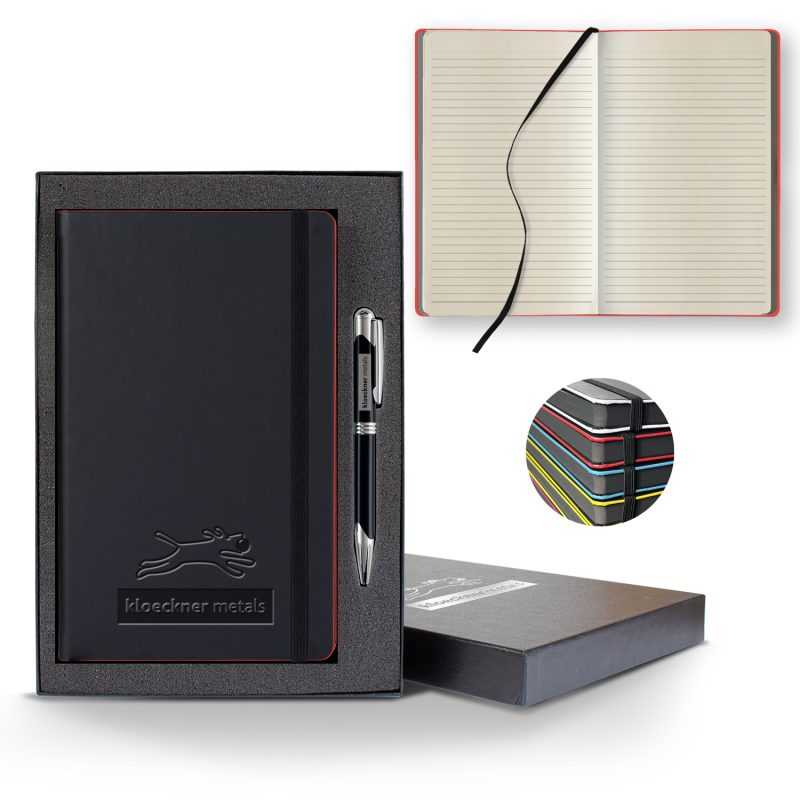 Custom Castelli Black Laser Medio Lined Ivory Page Journal Gift Set - 7