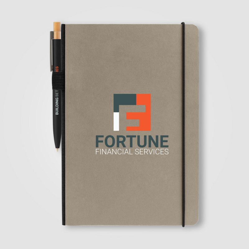 Custom Recycled Kraft Paper Cover Journal & Pen Set - A5 5.9" x 8.3" - 2