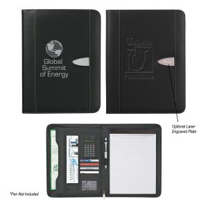 Custom Eclipse Bonded Leather Zippered Portfolio With Calculator