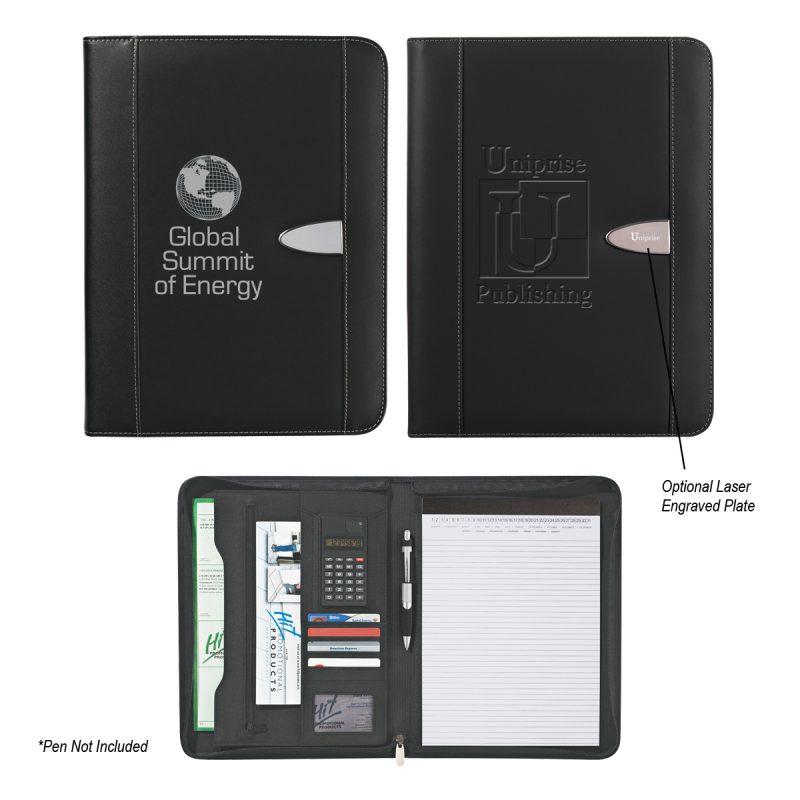 Custom Eclipse Bonded Leather Zippered Portfolio With Calculator