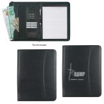 Custom Leather Look 8 ½" X 11" Zippered Portfolio With Calculator