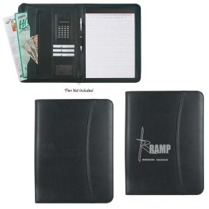 Custom Leather Look 8 ½" X 11" Zippered Portfolio With Calculator