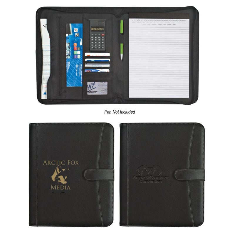 Custom Pebble Grain Zippered Portfolio With Calculator