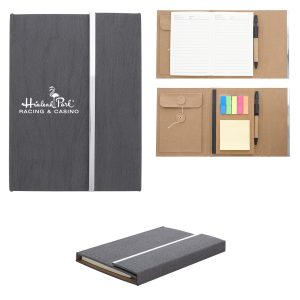 Custom Woodgrain Padfolio With Sticky Notes And Flags